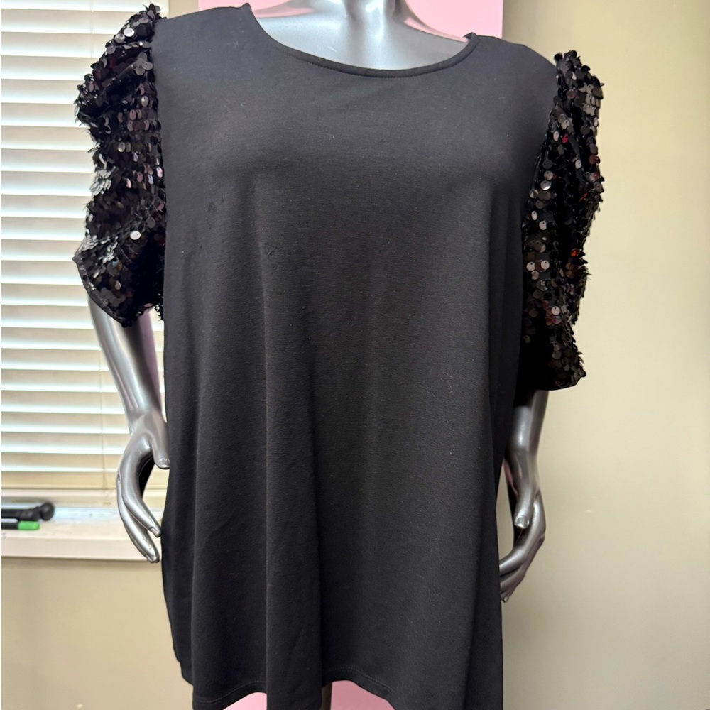 Maurices Black Puff Sleeve Sequin Blouse 3X